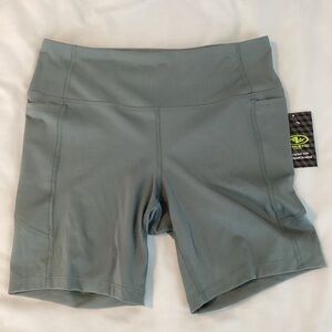 ATHLETIC WORKS: sage green spandex bike shorts. Size L 12–14.